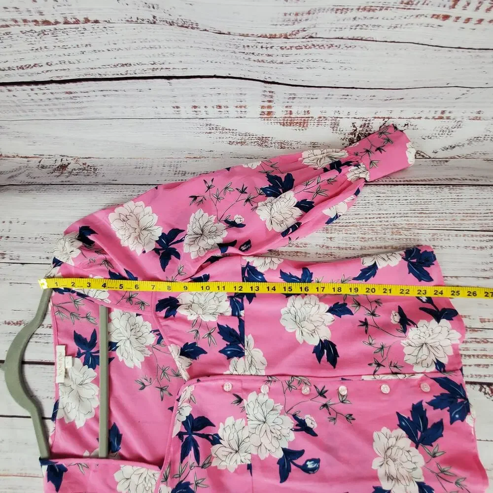 Yumi Kim Velvet Morning Hot Pink Floral Blouse S Silky Puff Sleeves Tropical Top